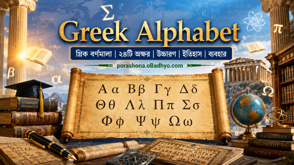 Greek Alphabet (গ্রিক বর্ণমালা): ইতিহাস, ২৪টি অক্ষর, উচ্চারণ ও ব্যবহার | সম্পূর্ণ বাংলা গাইড